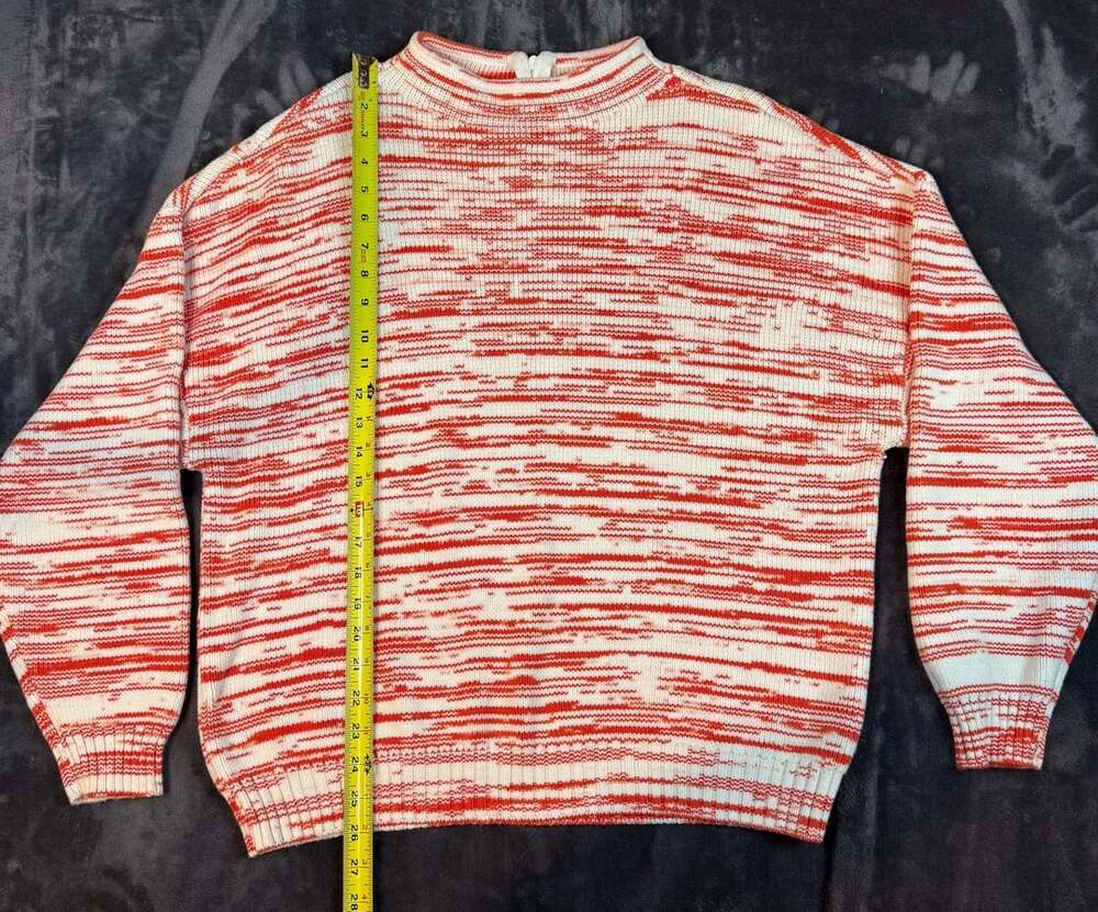 Women’s Nine West Space Dye Sweater XL Orange White Striped Mock Neck#152